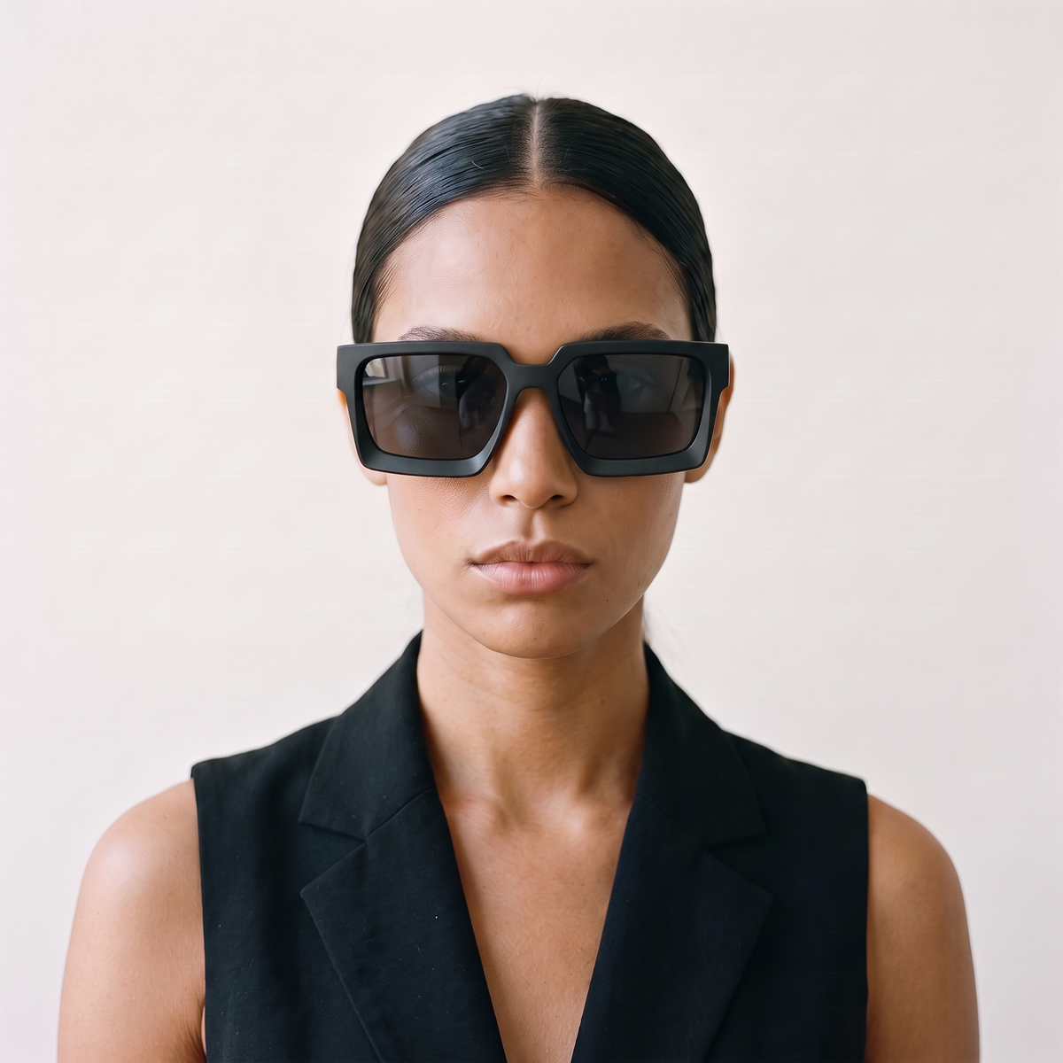 PARIS Negro Mate / Gris Polarizado — en cara mujer