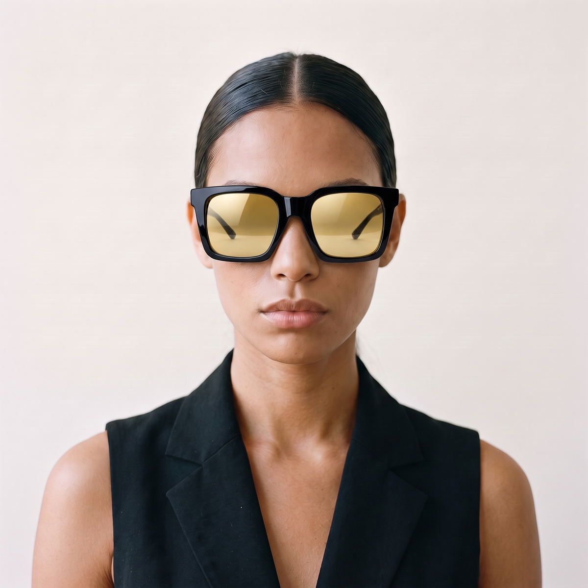 ROMA Negro Brillo / Amarillo — en cara mujer
