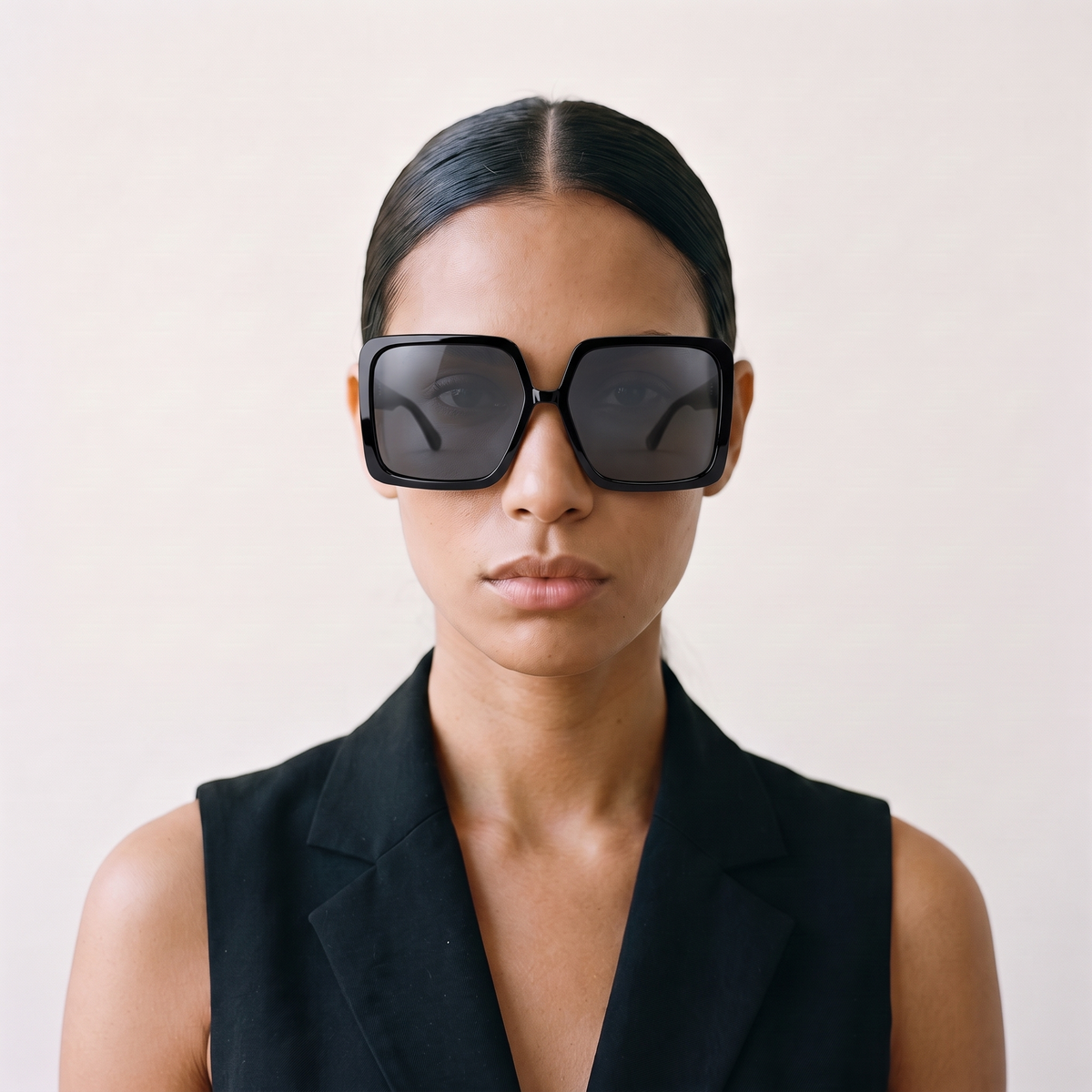 VENICE Negro Brillo / Gris Polarizado — en cara mujer
