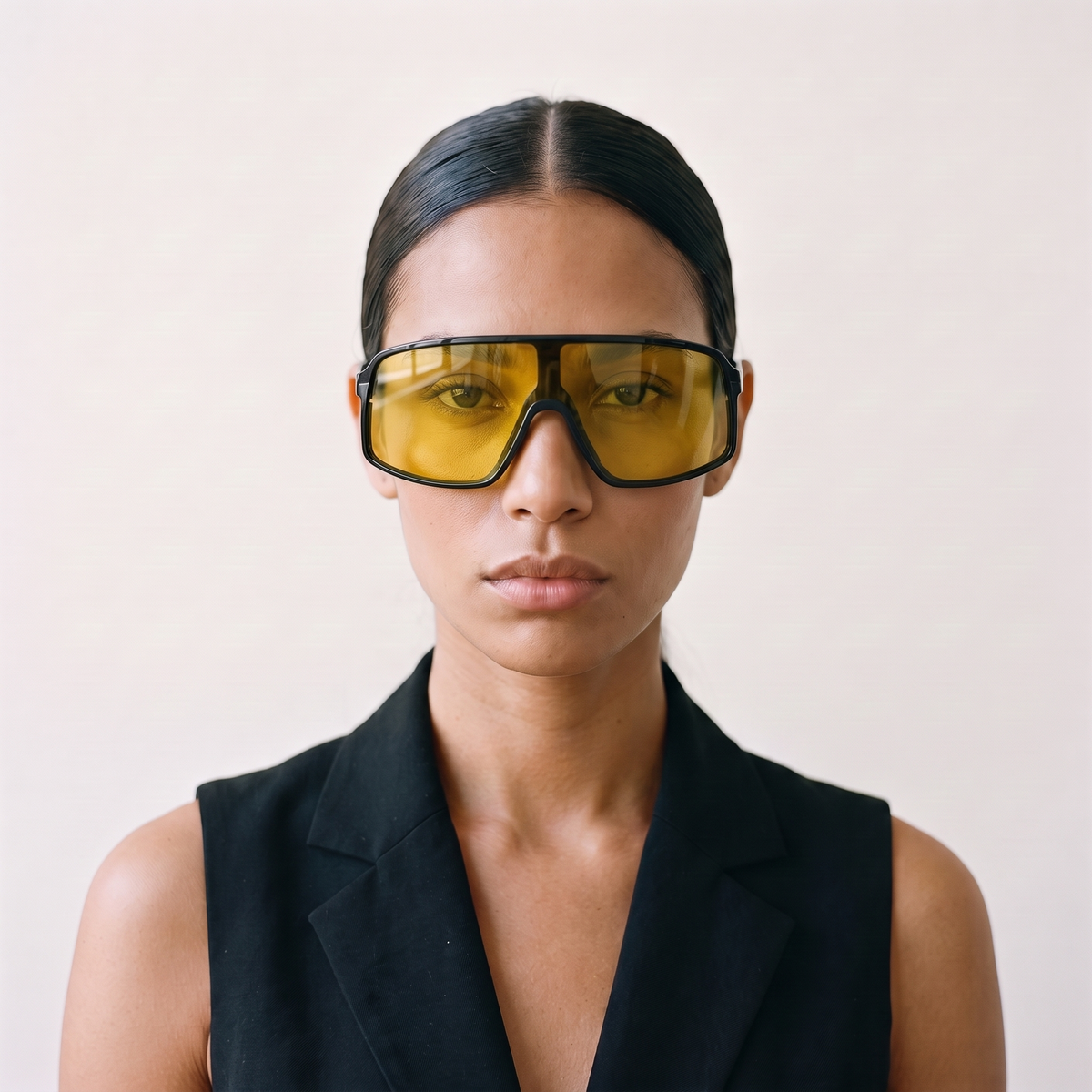 ZERO Negro Brillo / Amarillo — en cara mujer