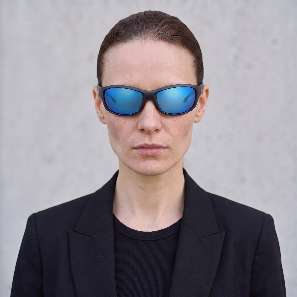 ZETA 11 Negro Mate / Espejo Azul — en cara mujer