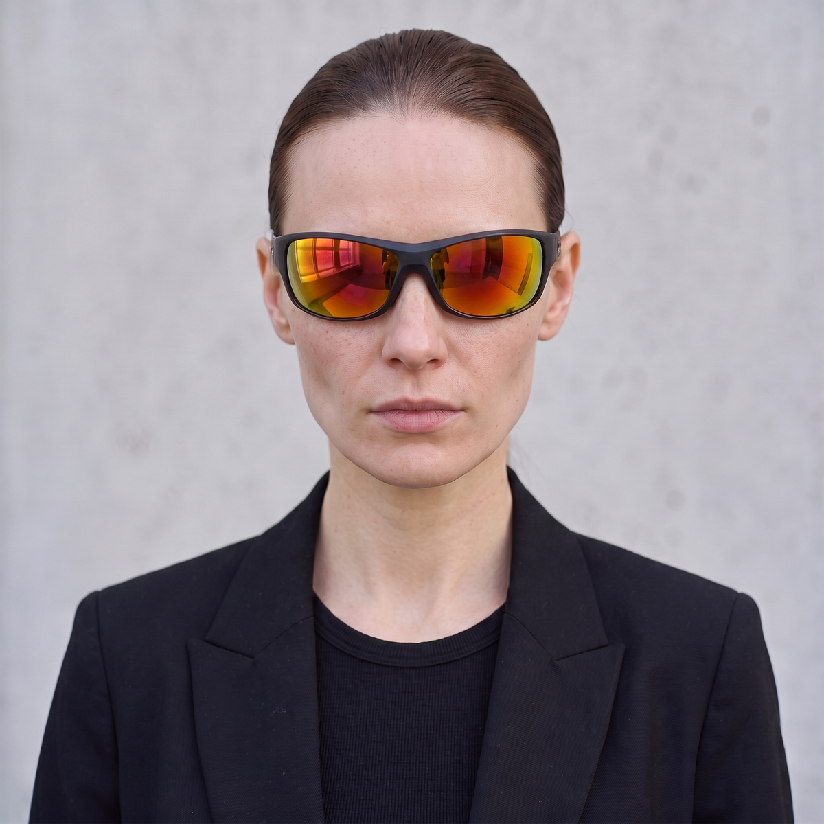 ZETA 8 Negro Mate / Espejo Rojo — en cara mujer