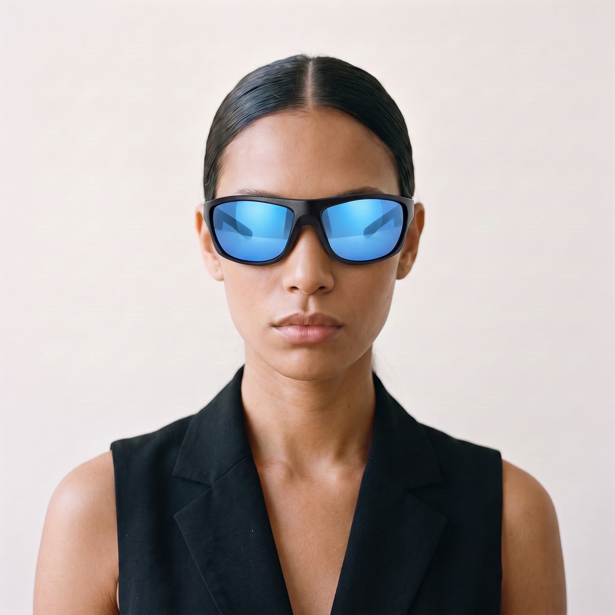 ZETA 9 Negro Mate / Espejo Azul — en cara mujer